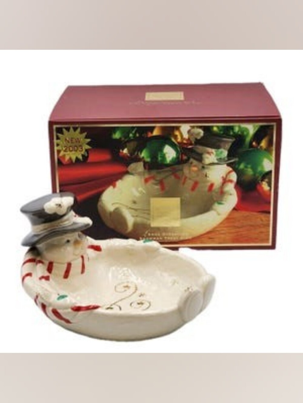 Lenox White and Red Snowman Treat Dish